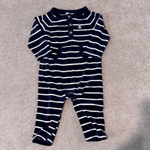 Janie and Jack Dark Blue Striped Footie